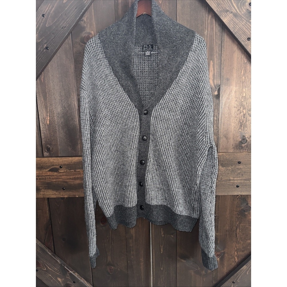 Josβ A Bank Cardigan Sweater Shawl Collar Men XL Gray Lambswool